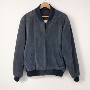 90s Ron Chereskin Mens Medium Bomber Jacket Blue Suede Full Zip Eclectic Grandpa